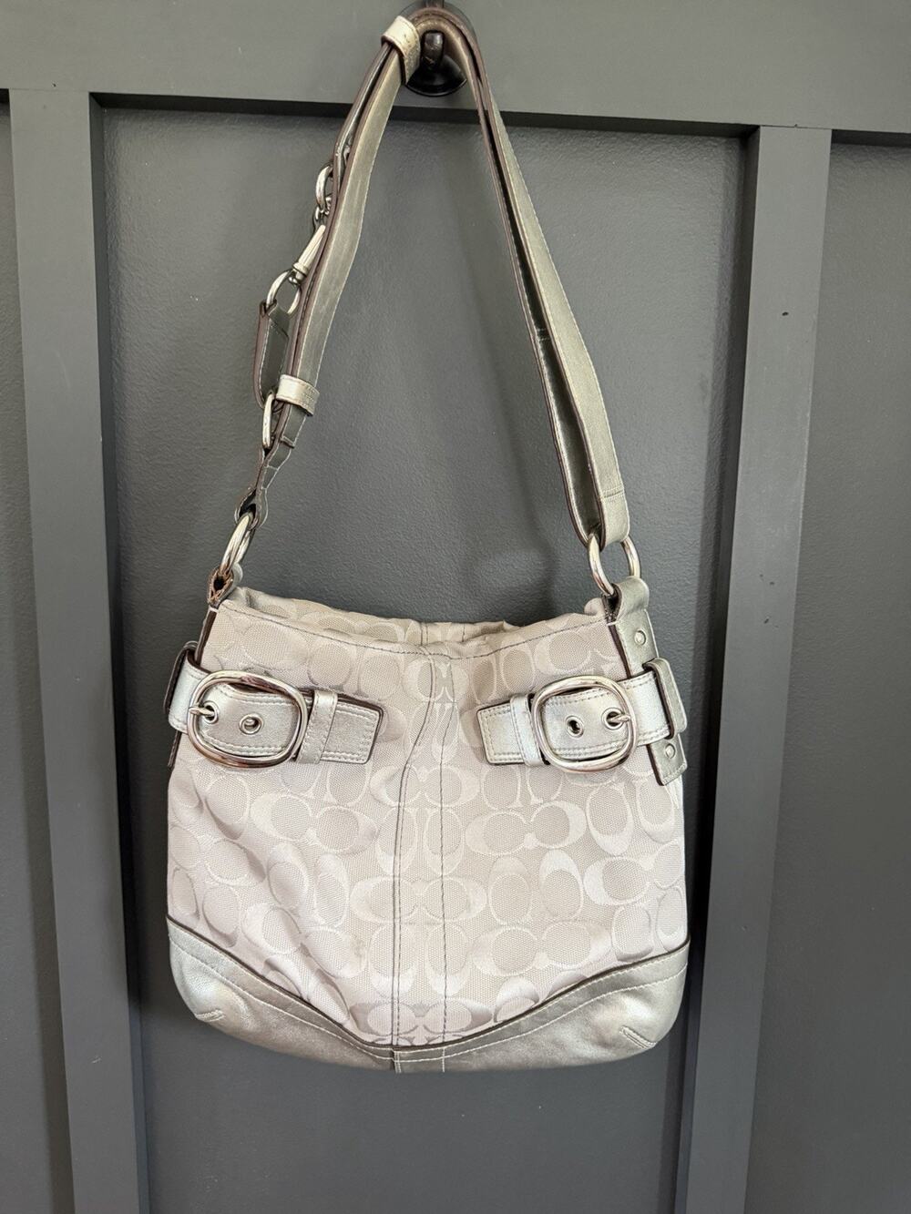 Authentic Coach Signature Small Hobo Bag Silver Grey Color Signature Canvas